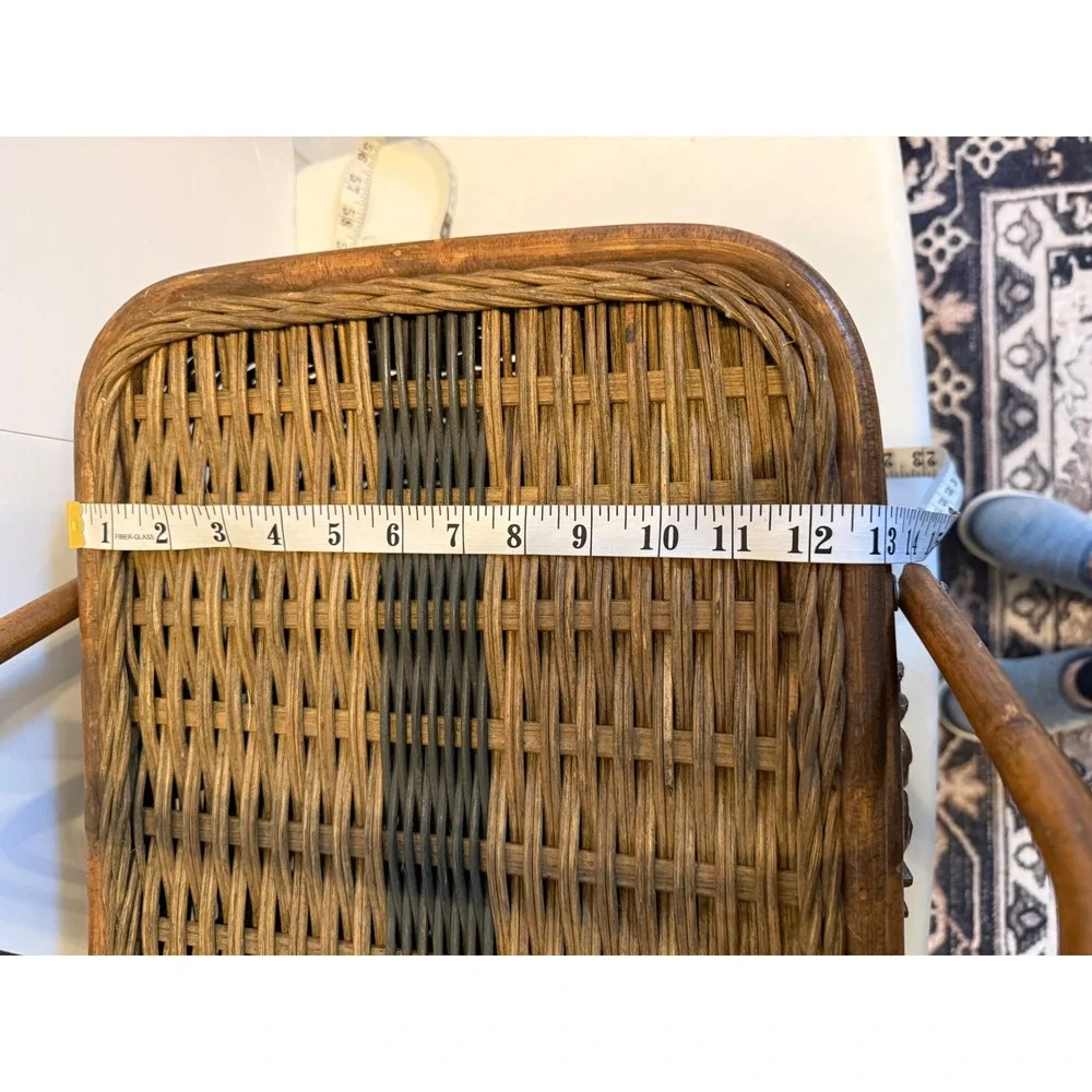 Vintage Woven Wicker Picnic Basket Two Tone Brown Hinged Lid Wood Base Handles
